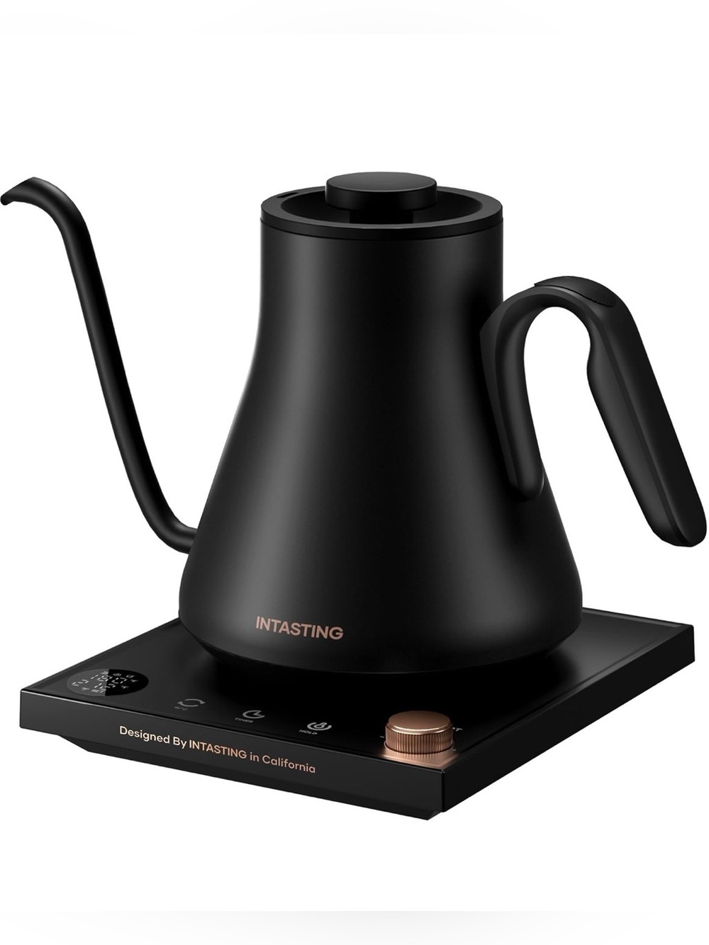 INTASTING Matte Black Gooseneck Kettle with Copper Accents